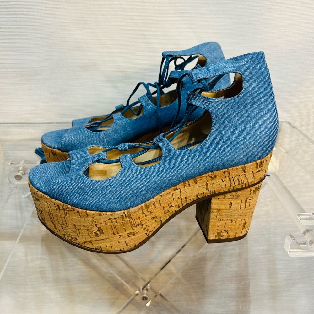 Schutz denim cork platforms New
